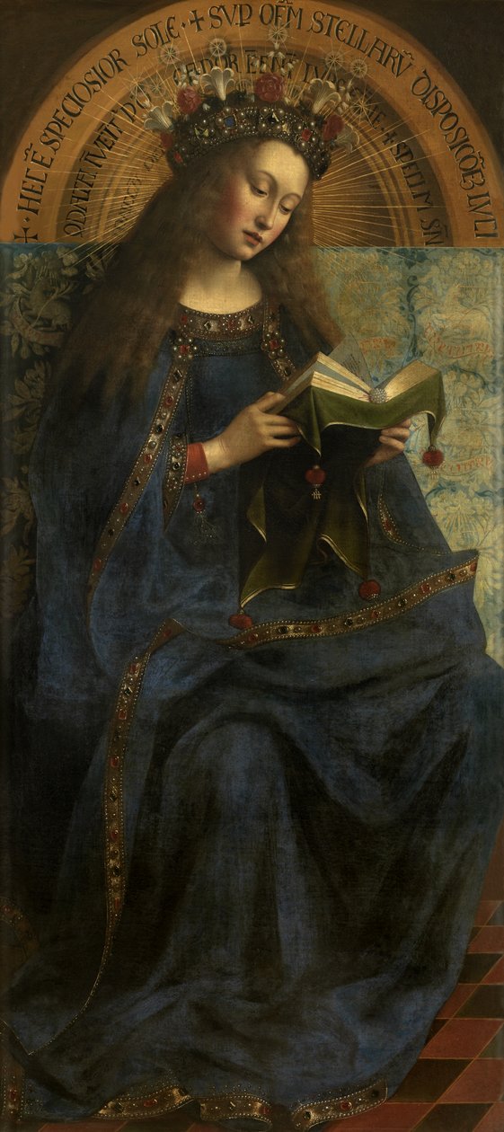 Meryem Ana, Ghent Altarpiece'in bir kopyasından (açık, orta panel) 1432'den sonra (panel üzeri yağlı boya) by Hubert & Jan van (1390 1441) (after) Eyck