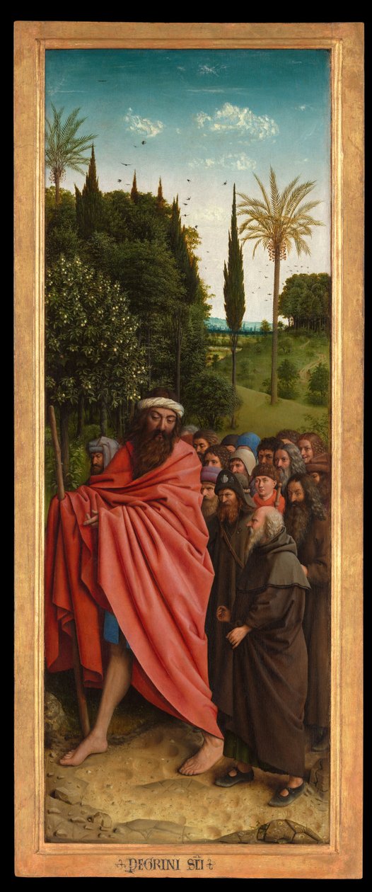 Ghent Altarpiece'in sağ tarafından Aziz Christopher tarafından yönlendirilen Hacılar by Hubert & Jan van (1390 1441) Eyck