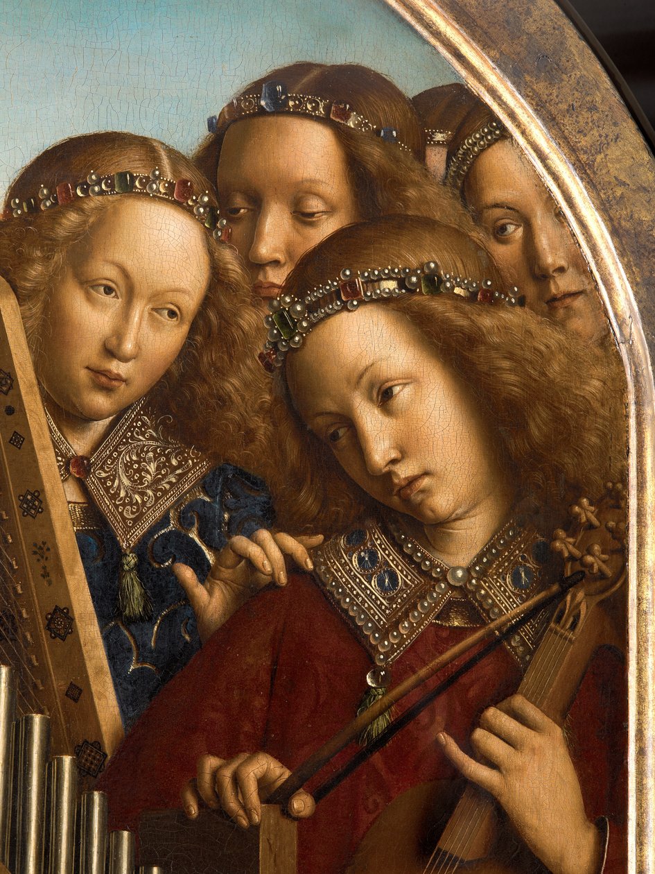 Melek müzisyenler, Ghent Altarpiece'den detay by Hubert & Jan van (1390 1441) Eyck
