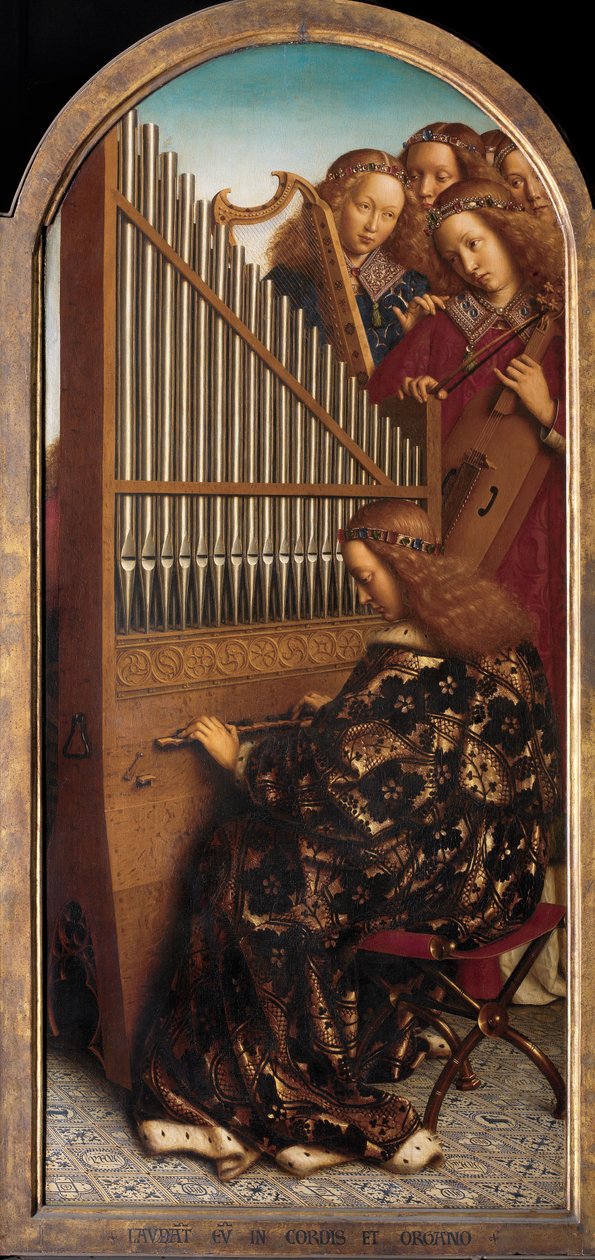 Ghent Altarpiece'den St. Cecilia ile melek müzisyenler by Hubert & Jan van (1390 1441) Eyck