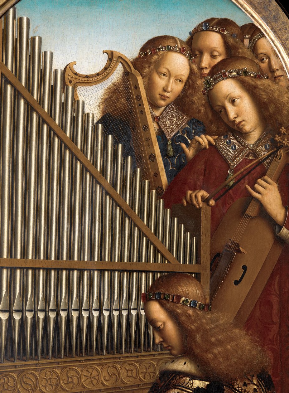 Ghent Altarpiece'den St. Cecilia ile melek müzisyenler by Hubert & Jan van (1390 1441) Eyck
