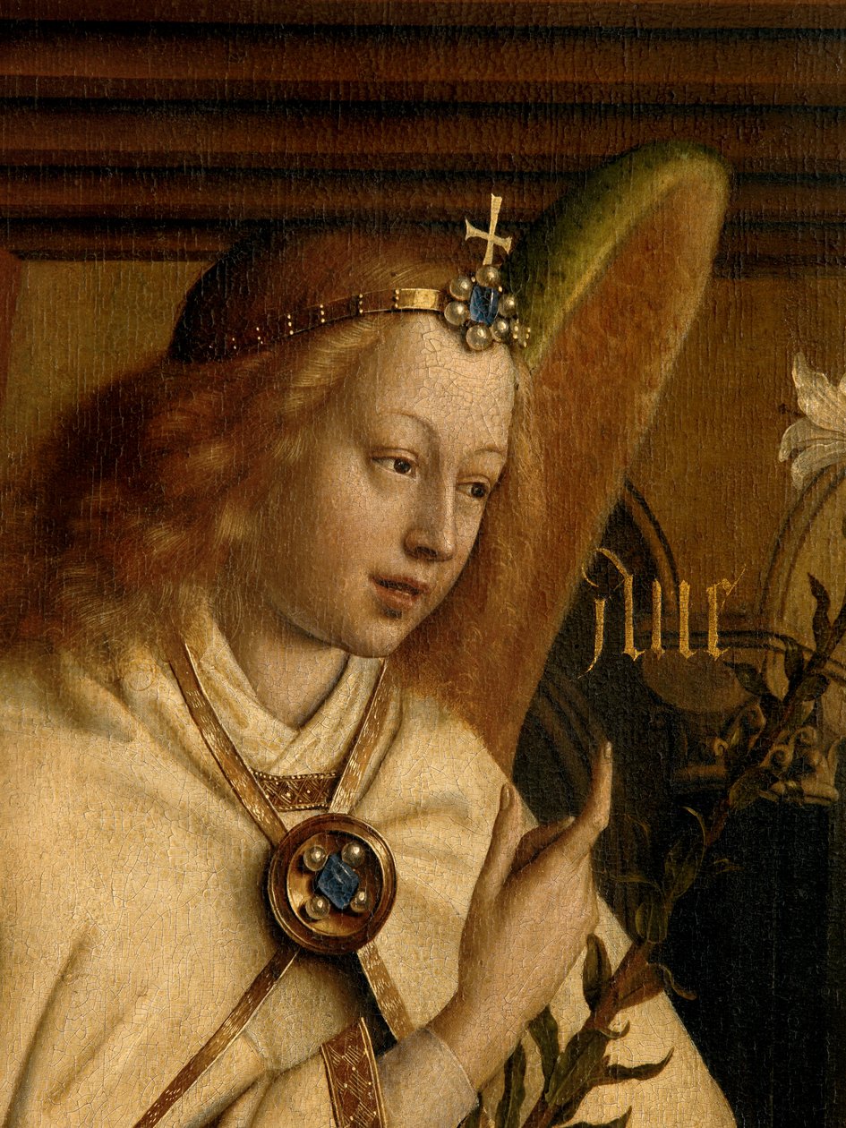 Ghent Altarpiece'in sol kanadının dışından Angel Annunciate'in detayı by Hubert & Jan van (1390 1441) Eyck