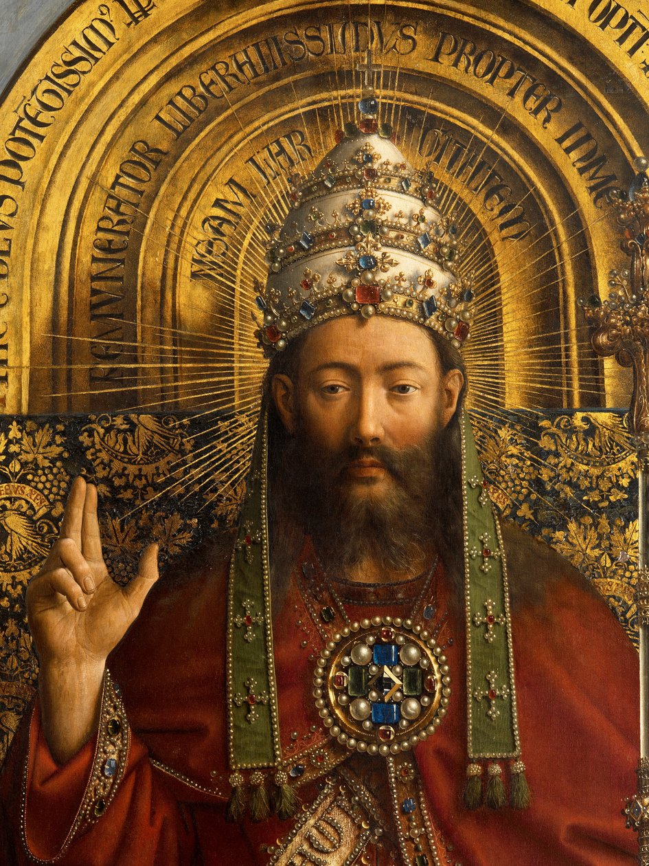 Ghent Altarpiece'in orta paneli olan Baba Tanrı'nın detayı by Hubert & Jan van (1390 1441) Eyck