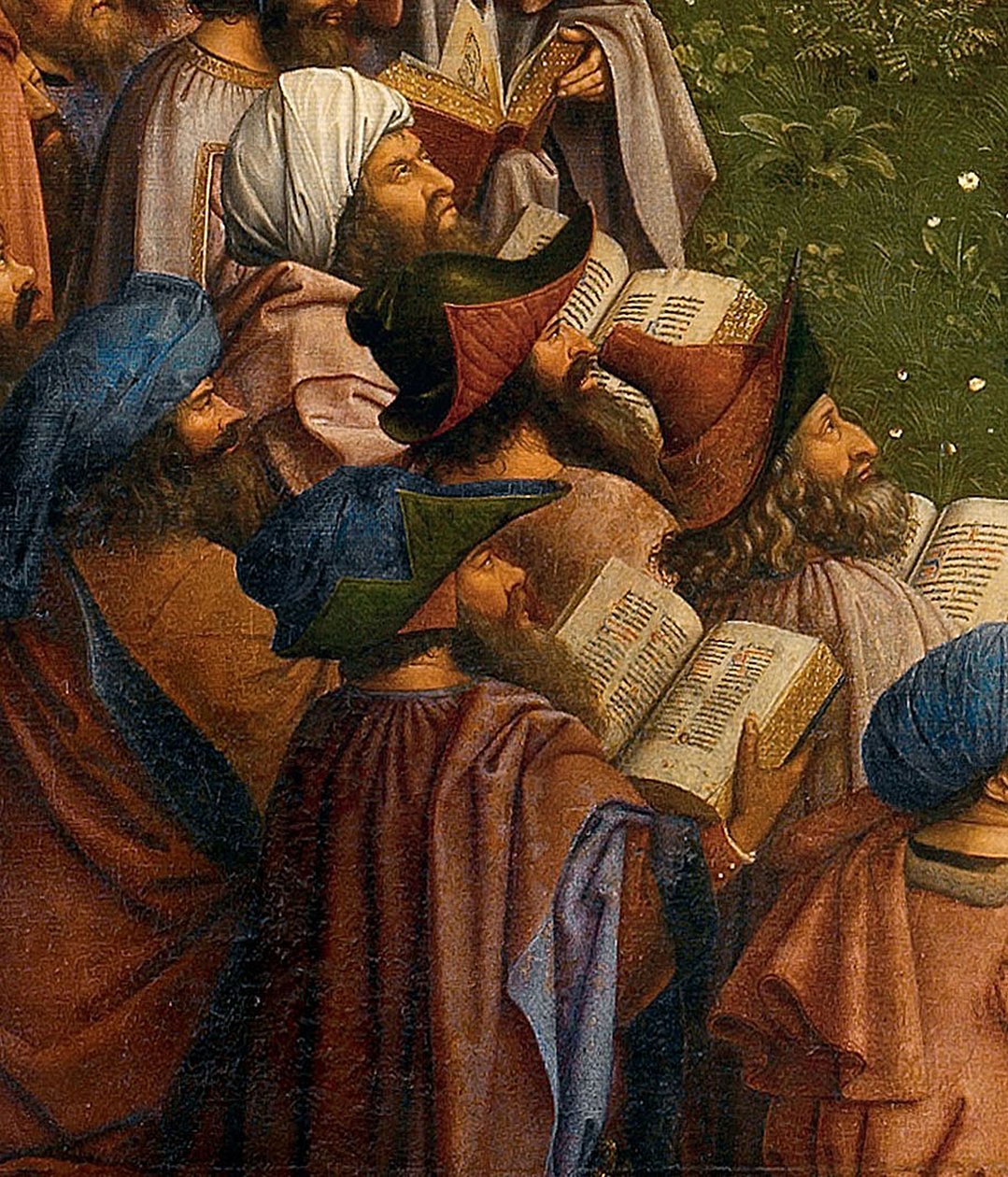 Ghent Altarpiece'den Mistik Kuzunun Tapınması detayı, orta panelin alt yarısı by Hubert & Jan van (1390 1441) Eyck