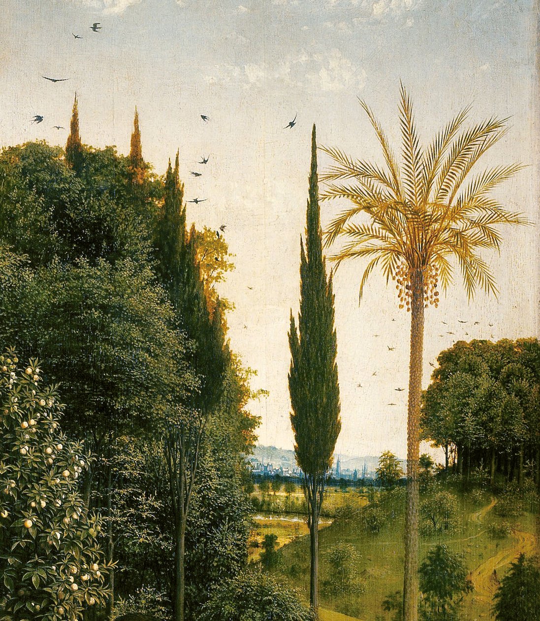 Ghent Altarpiece'in sağ tarafından St. Christopher tarafından yönlendirilen The Pilgrims'in detayı by Hubert & Jan van (1390 1441) Eyck
