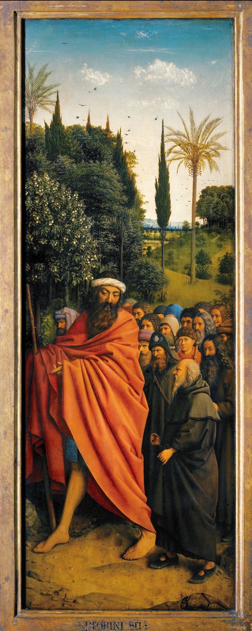 Ghent Altarpiece'in sağ tarafından Aziz Christopher tarafından yönlendirilen Hacılar by Hubert & Jan van (1390 1441) Eyck