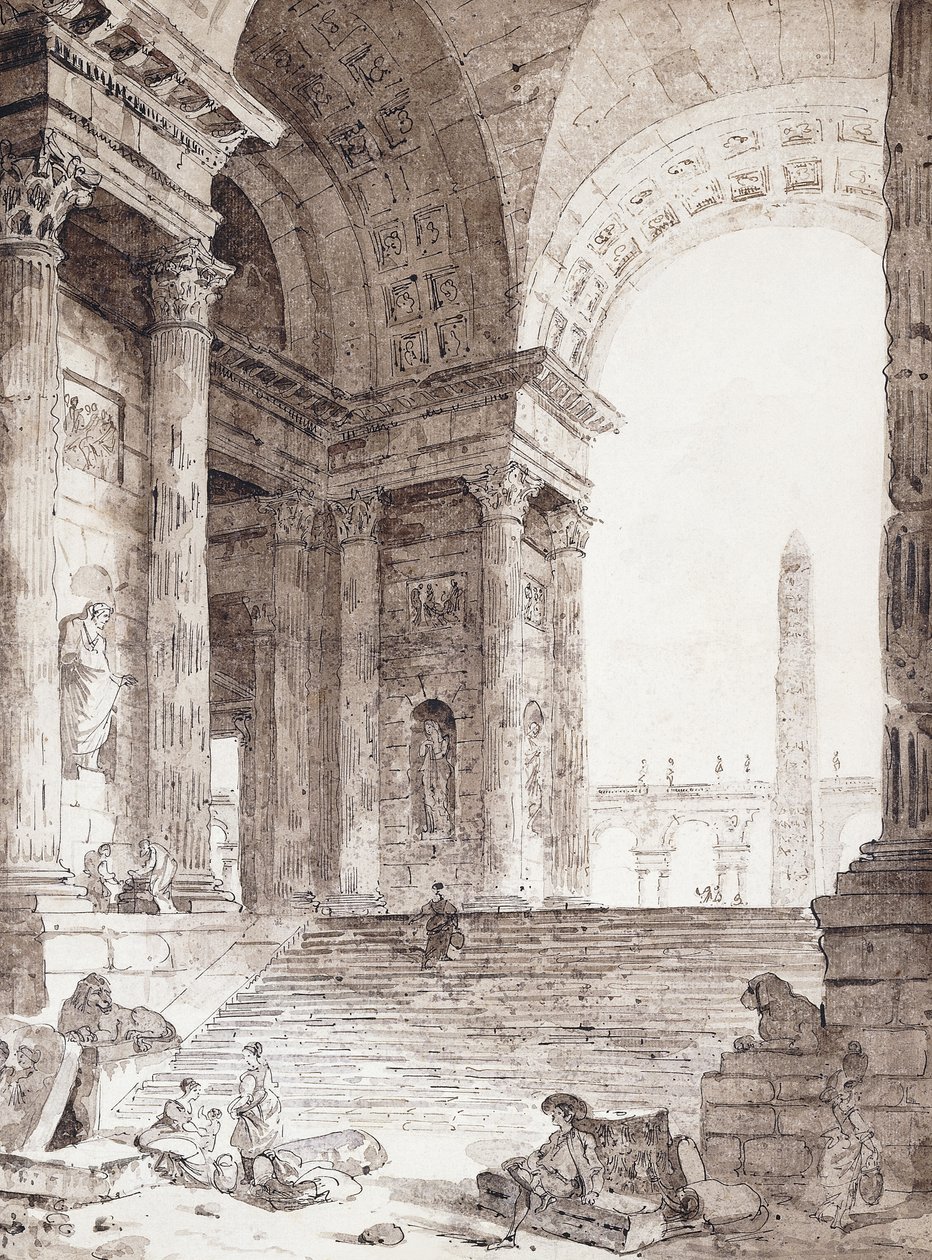 Figürlerin Ön Planda Olduğu Klasik Bir Roma Arcade, 1759 by Hubert Robert