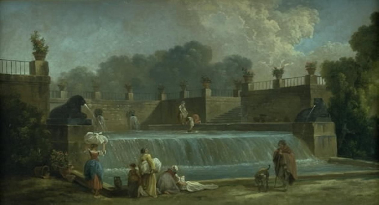 Çamaşırcı Kadınlı Bir Çeşme by Hubert Robert