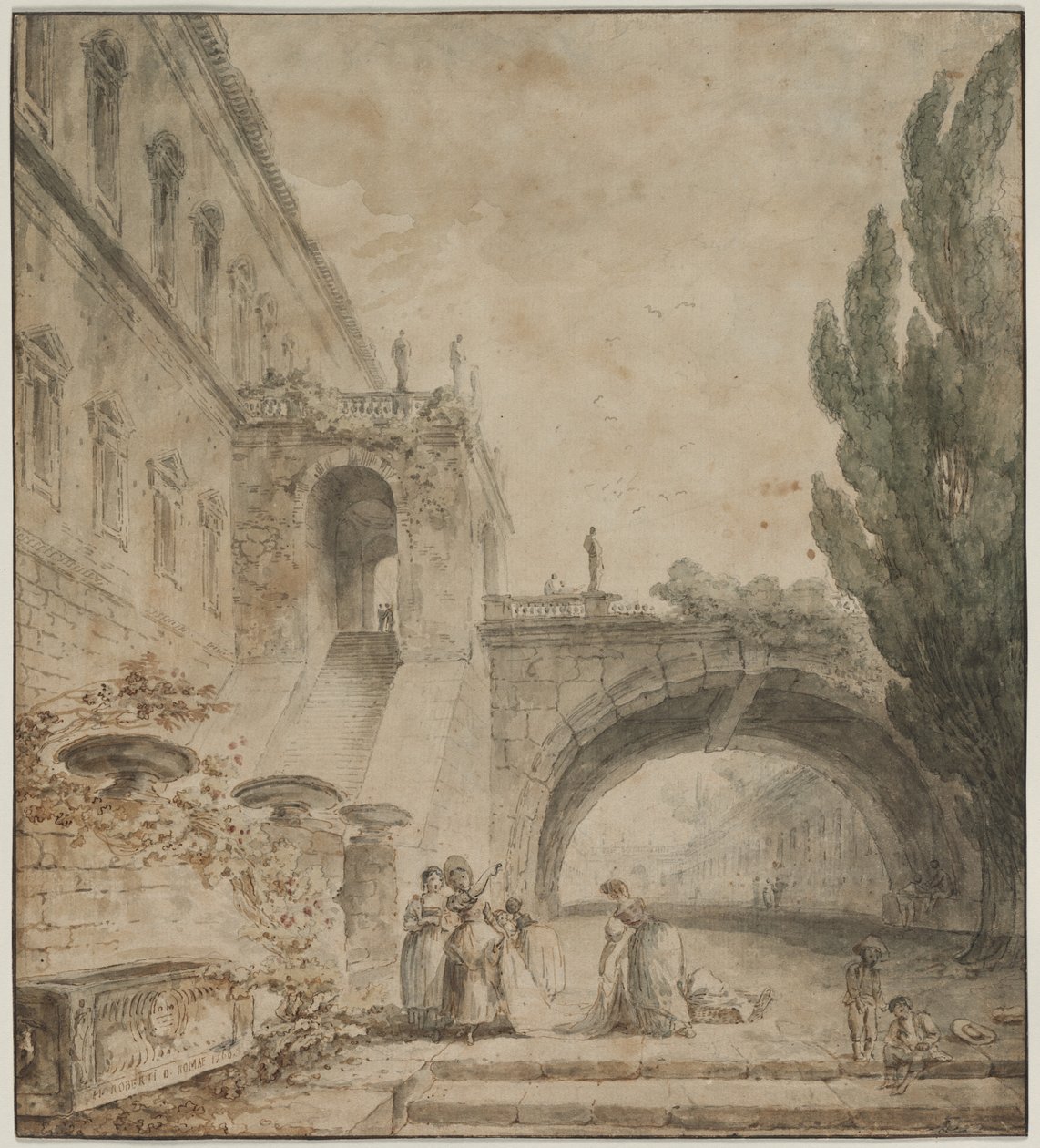 Kemerli Köprülü Saray Bir Roma Villası, 1760. by Hubert Robert