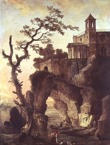 Kayalık Bir Manzarada Mimari Kalıntılar (tuval üzerine yağlı boya) by Hubert Robert