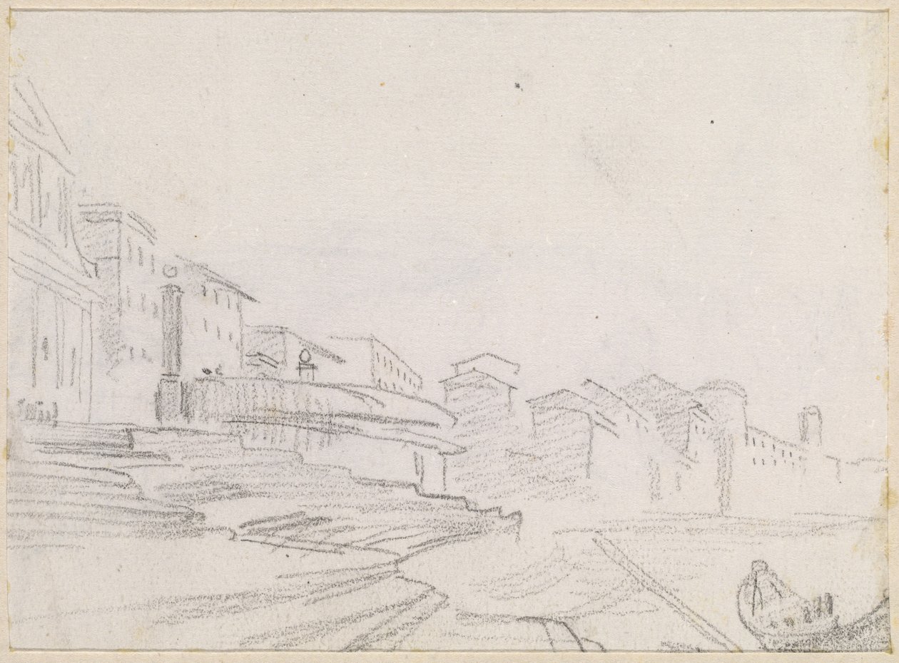 Nehir kenarındaki binalar [verso] by Hubert Robert