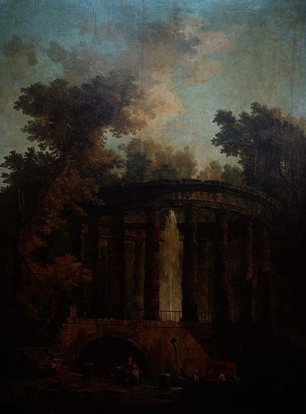 Dairesel Sütunlu Bir Çeşmede Capriccio by Hubert Robert