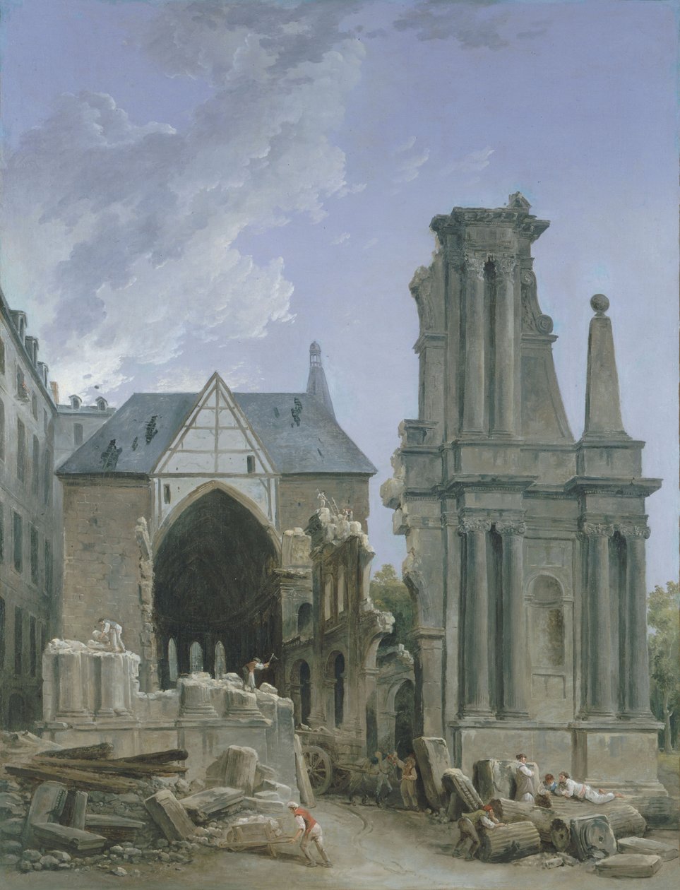 Rue Saint Honore#39;daki Feuillants kilisesinin yıkılması, 1804 dolayları (tuval üzerine yağlıboya) by Hubert Robert