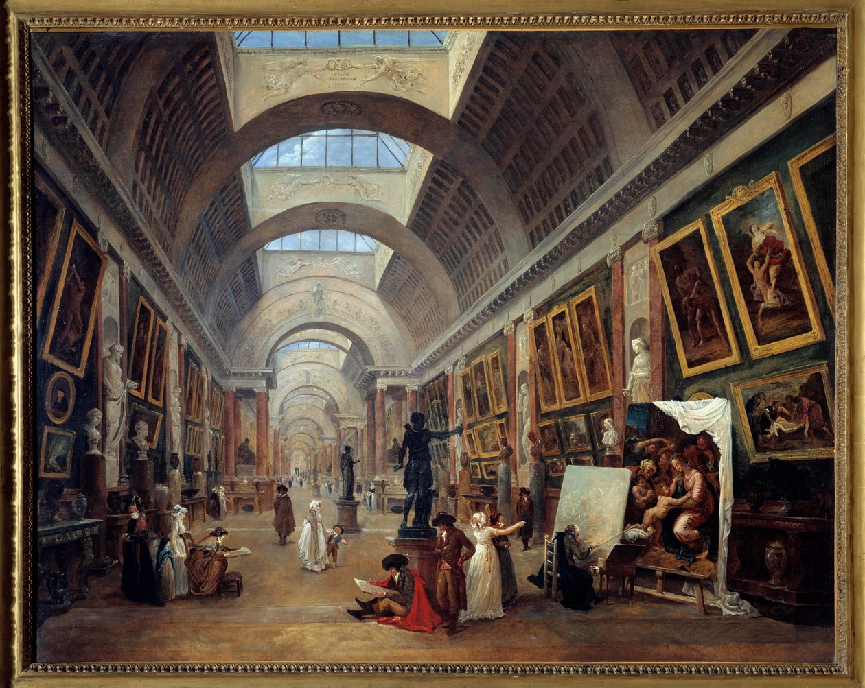 Grande Galerie du louvre tablosunun tasarımı Hubert Robert (1733-1808) 1796 Sun tarafından. 1,12x1,43 m. - Louvre