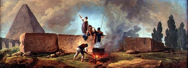 Mısır Harabeleri Arasında Kazan Kaynatan Çingeneler (tuval üzerine yağlı boya) by Hubert Robert