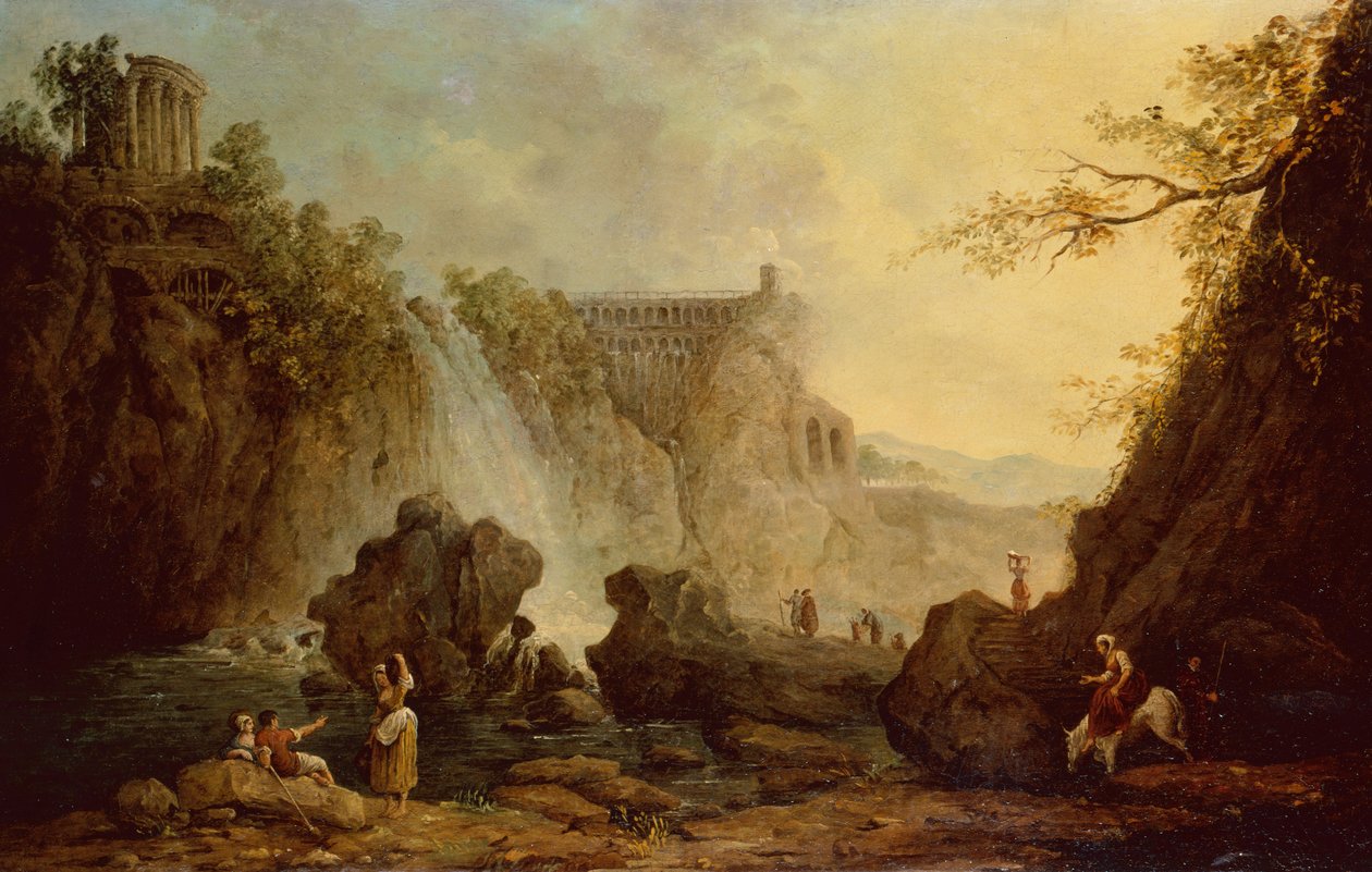 Şelaleli Manzara (tuval üzerine yağlı boya) by Hubert Robert