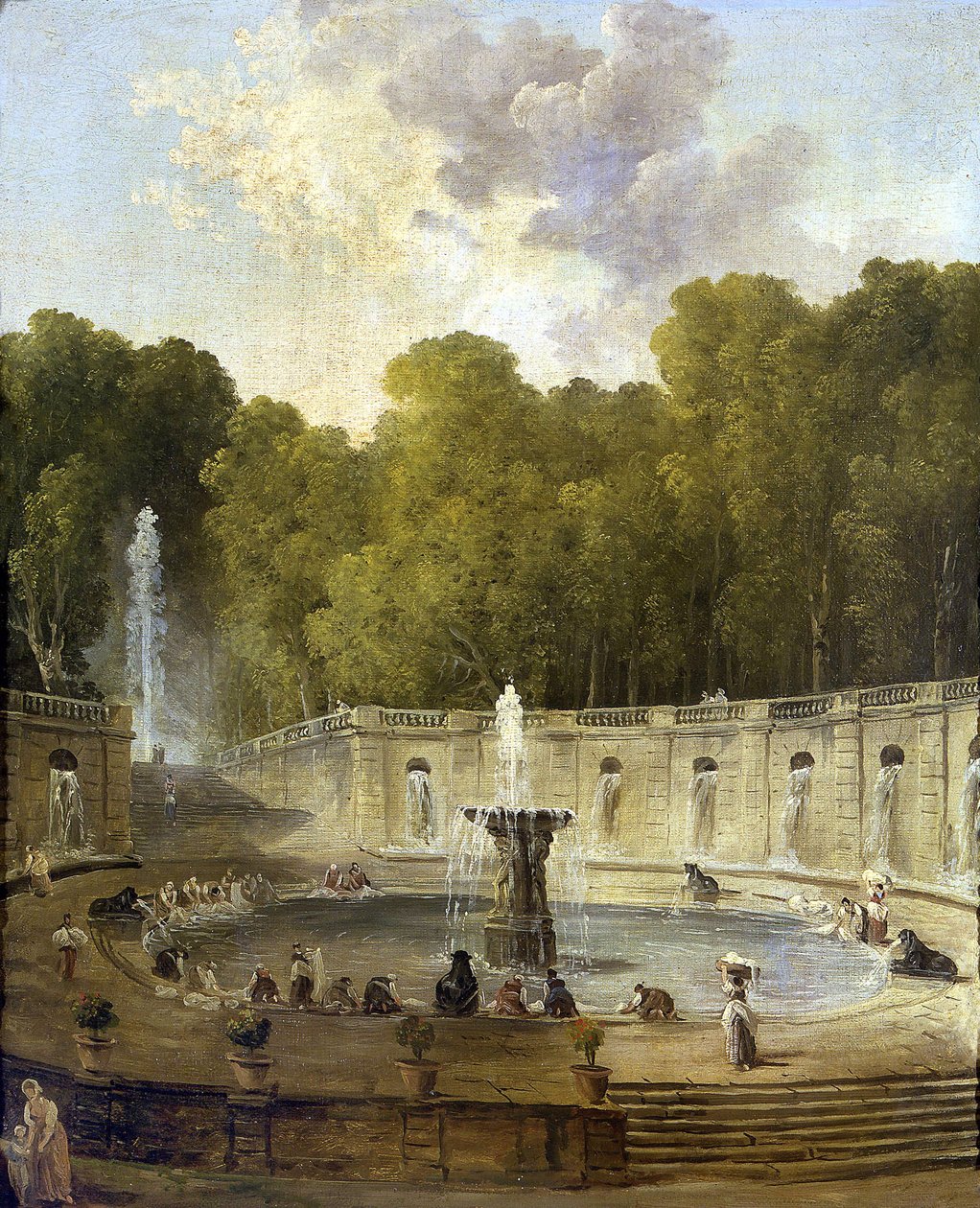 Parkta çamaşır yıkayan kadınlar - Parkta çamaşır yıkayan kadınlar - Hubert Robert (1733-1808) tarafından yapılan boyama - yaklaşık 1775 - Tuval üzerine yağlıboya - 56x45,5 - Petit Palais, Musee des Beaux-Arts de la Ville de Paris by Hubert Robert