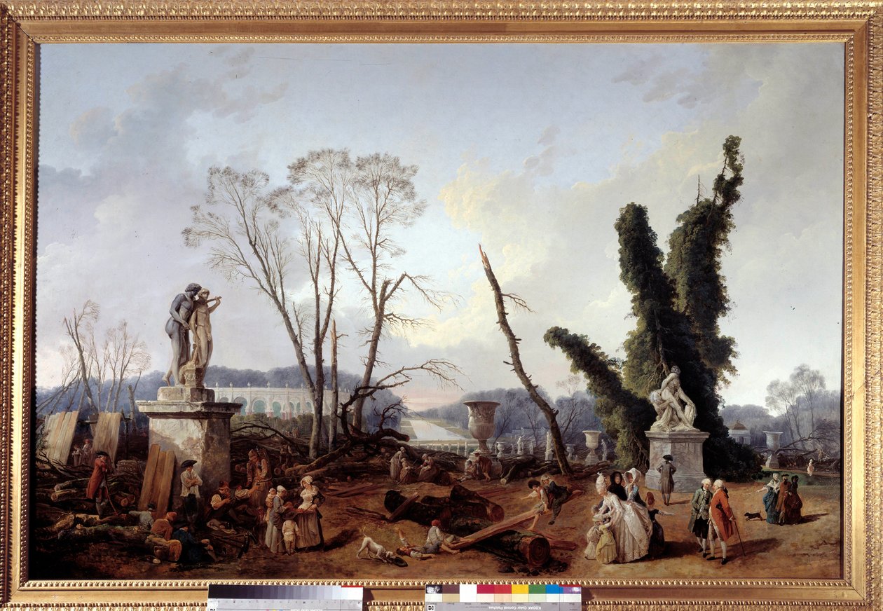 Versailles bahçelerinde 1774-1775 kışında ağaçların kesilmesi sırasında Le Carpet Vert (ön planda, Kral Louis XVI ve Kraliçe Marie-Antoinette). Yeşil halıya kraliyet allee de denir. Hubert Robert (1733-1808) tarafından yapılan boyama by Hubert Robert