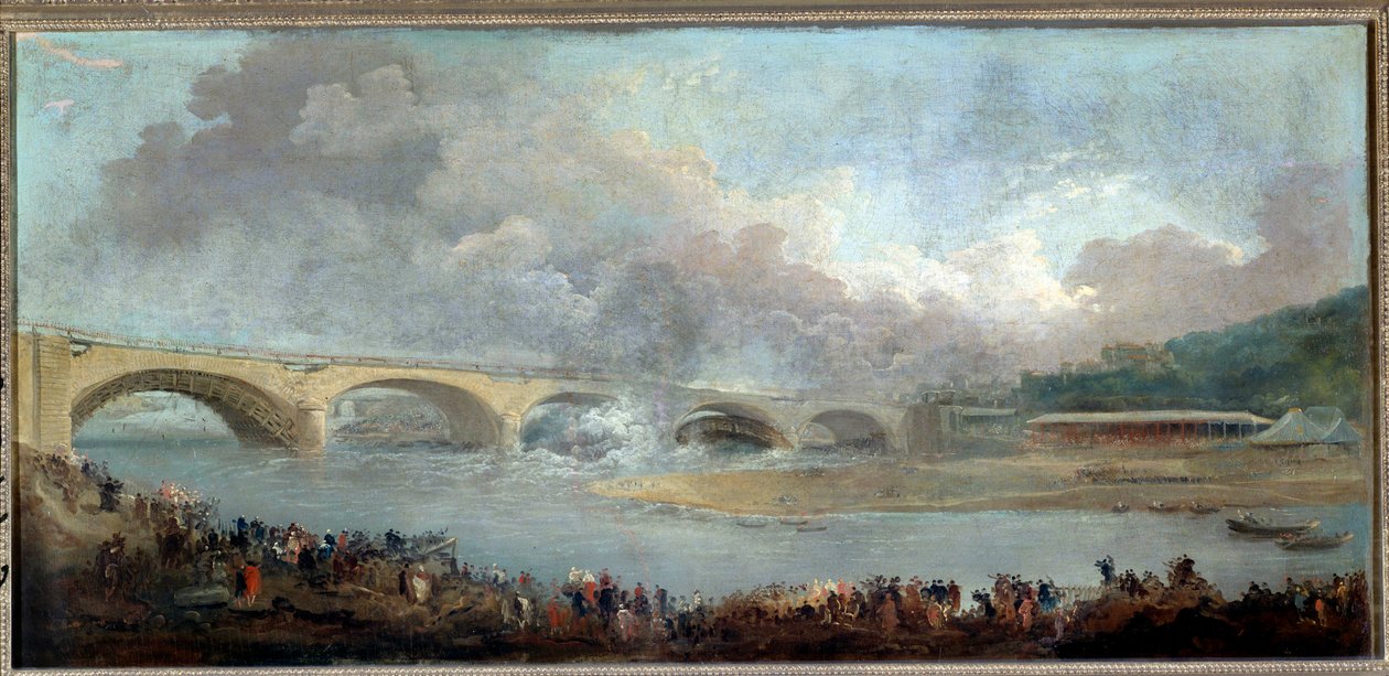 Neuilly köprüsünün 09/22/1772 tarihinde yıkılması Hubert Robert (1733-1808) 1772 Sun tarafından boyama. 1.13x1.95m Paris, Karnaval Müzesi by Hubert Robert