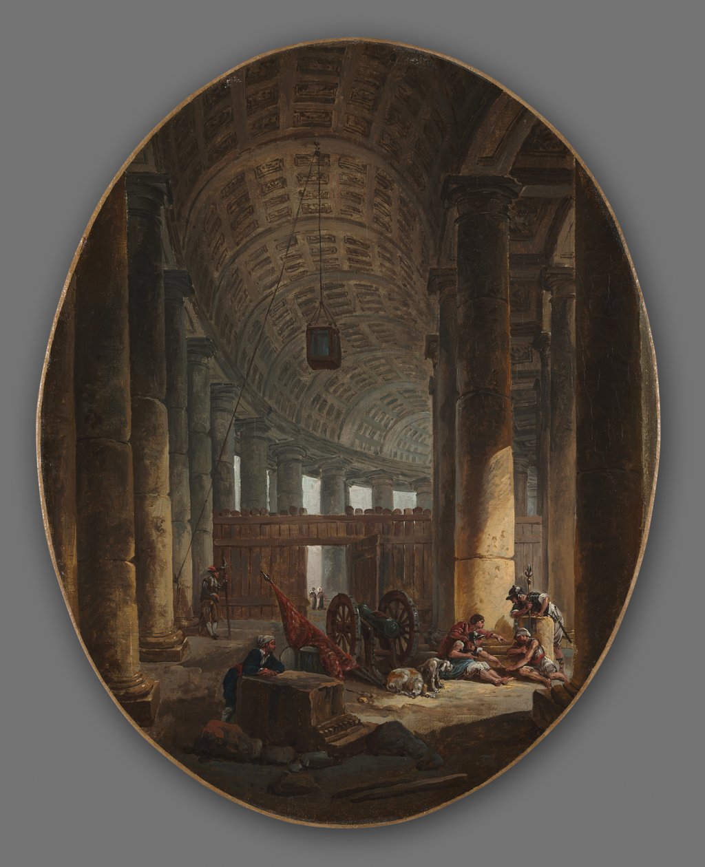 Tablo Çifti: Aziz Petrus Sütunlusu, Roma, Toplantı sırasında ve Grotto..., c.1769 by Hubert Robert