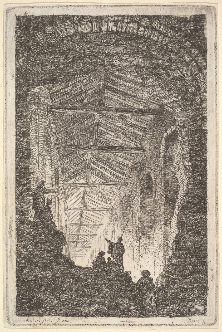 Levha 10: Antik Galeri: büyük bir kapalı galeri, arkadan ışık giriyor..., yakl. 1763-64. by Hubert Robert