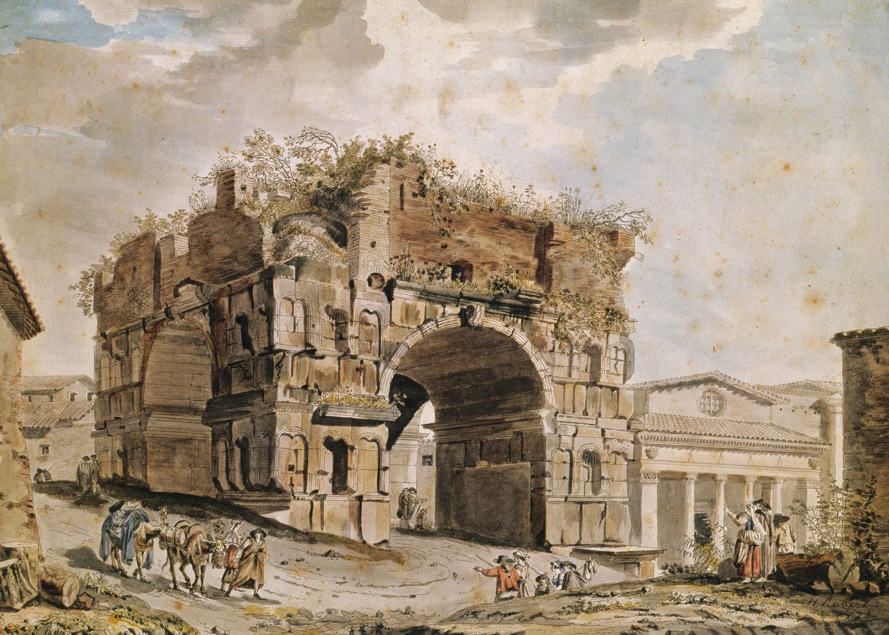 Roma Harabeleri (kağıt üzerine kalem & mürekkep ve wc) by Hubert Robert