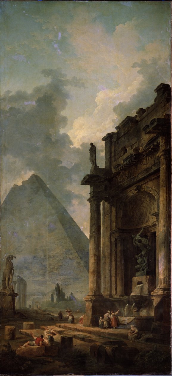 Piramit ile kalıntılar. Hubert Robert (1733-1808), tuval üzerine yağlı boya tablosu by Hubert Robert