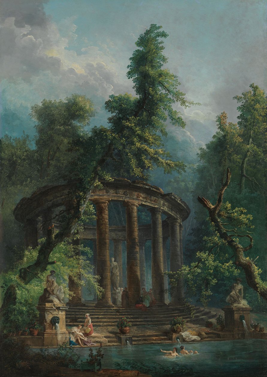 The Bathing Pool, yaklaşık 1780 (tuval üzerine yağlı boya) by Hubert Robert