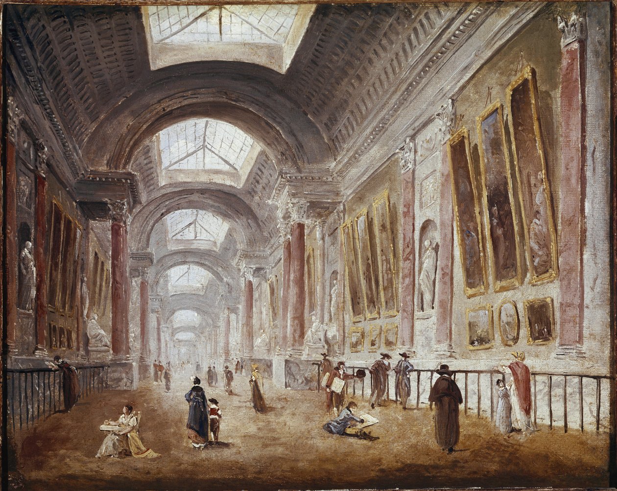 Louvre Grande Galerie (tuval üzerine yağlı boya, yaklaşık 1798) by Hubert Robert