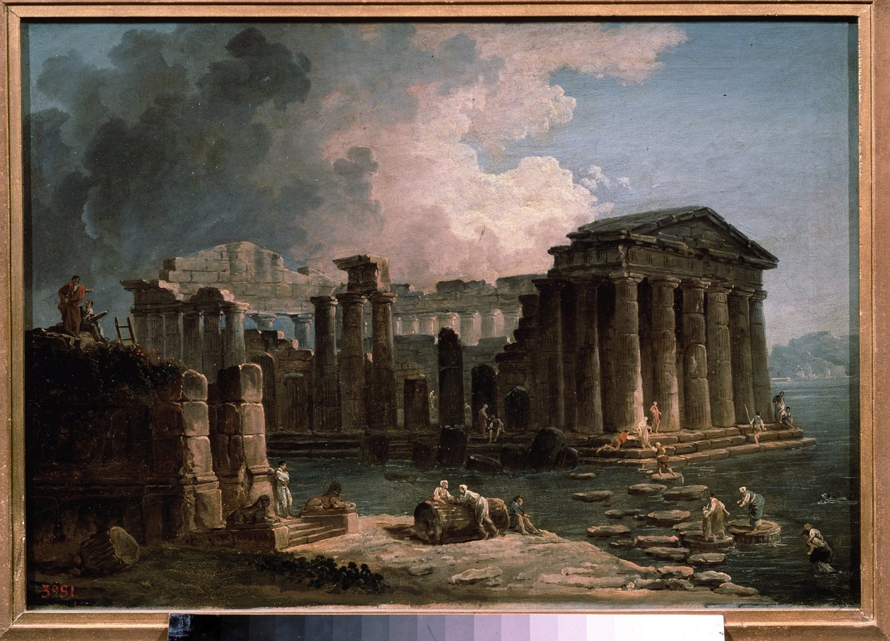 Bir tapınak sularla çevrilidir. Hubert Robert (1733-1808), tuval üzerine yağlı boya, yaklaşık 1780, Fransız sanatı. Devlet A. Puşkin Güzel Sanatlar Müzesi, Moskova. by Hubert Robert