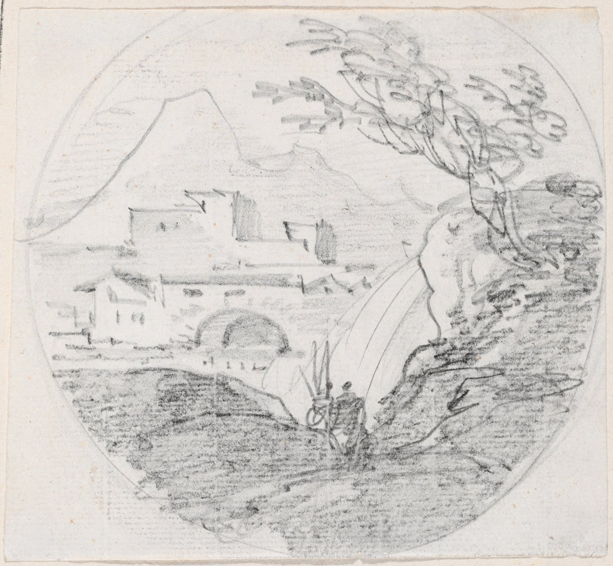 Bir Sırttan Bir Köye ve Uzak Dağa Bakış by Hubert Robert