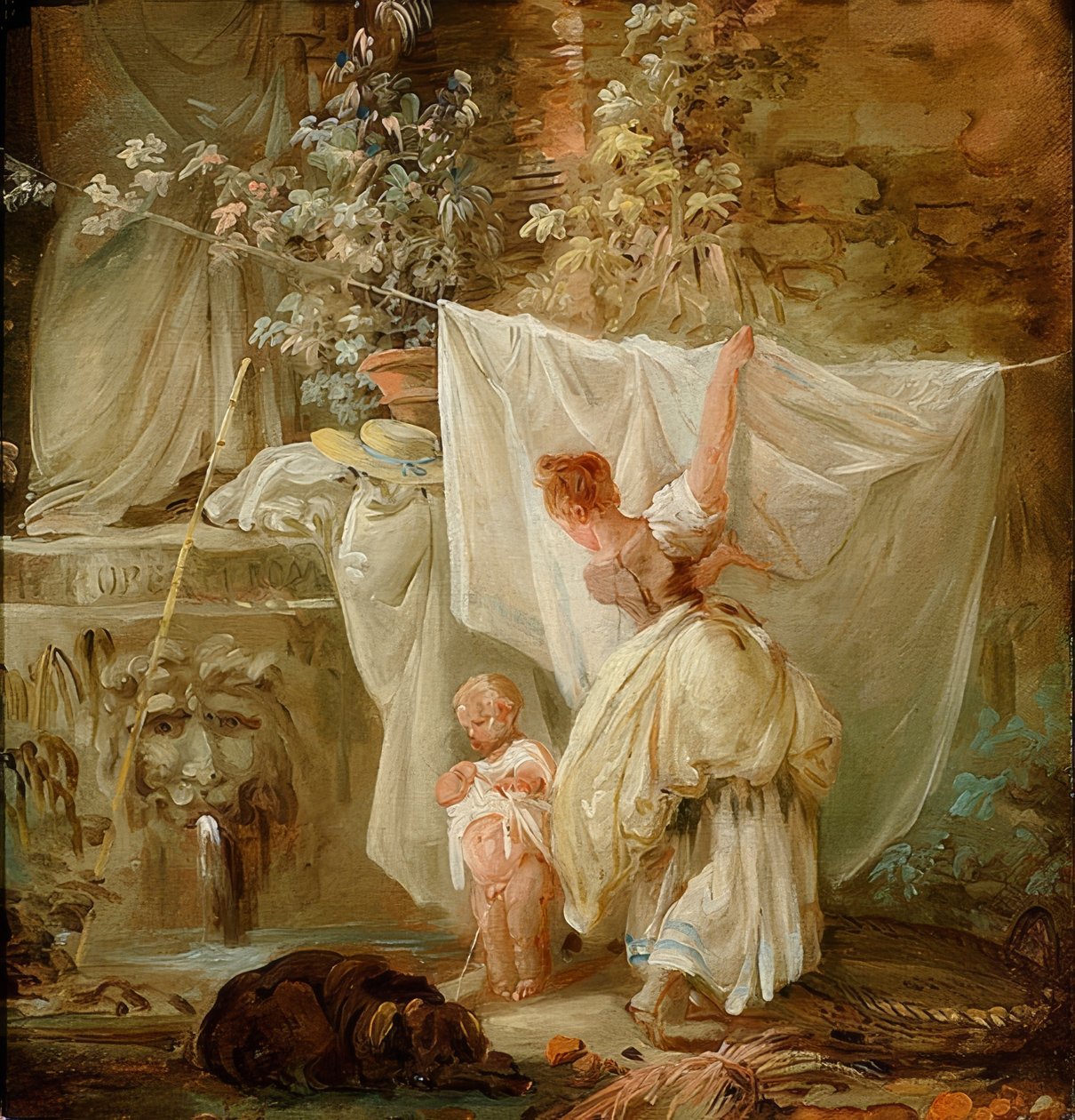 Çamaşırcı kadın ve çocuk. 1761 by Hubert Robert