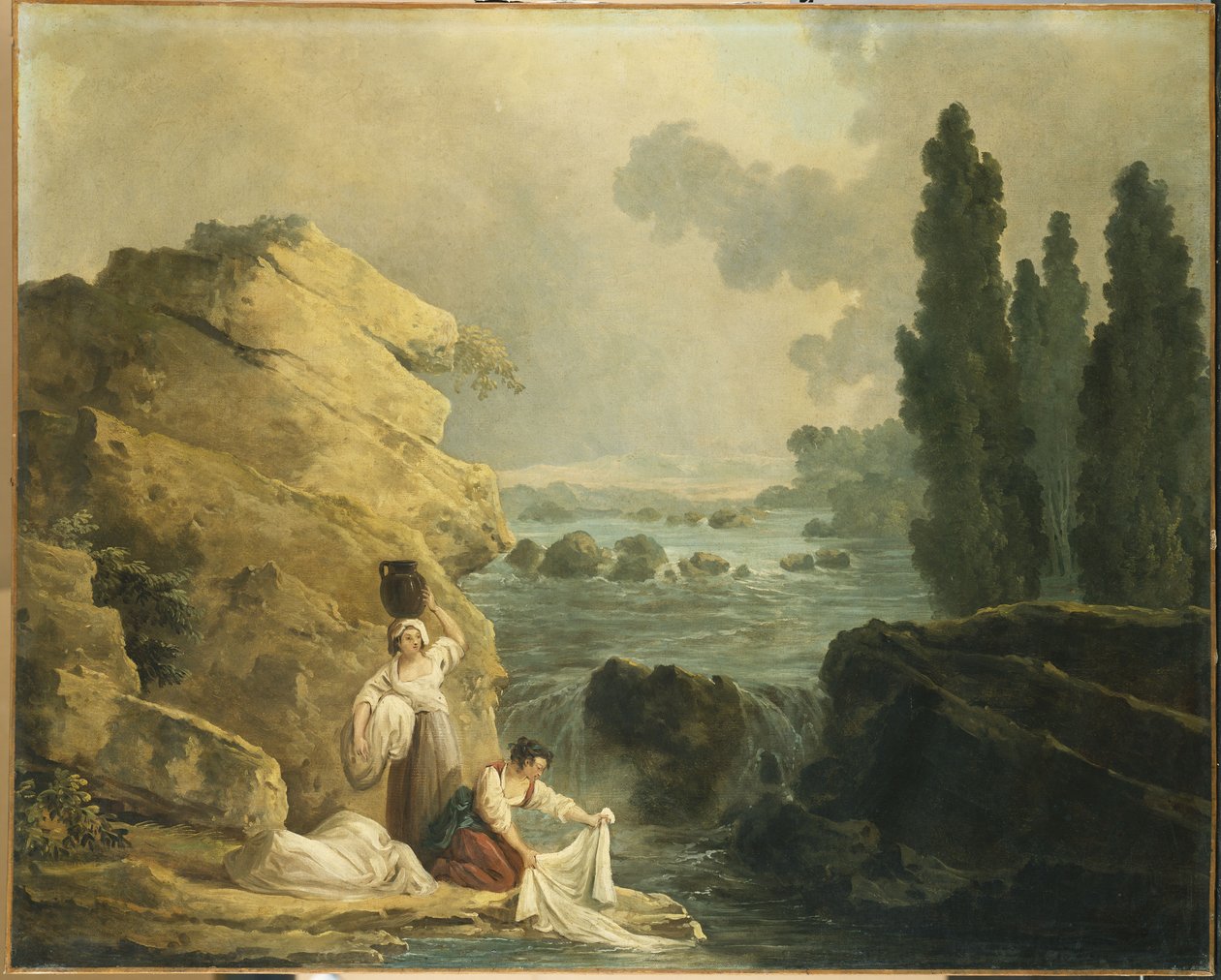 Bir Cascade tarafından çamaşırcı kadınlar by Hubert Robert