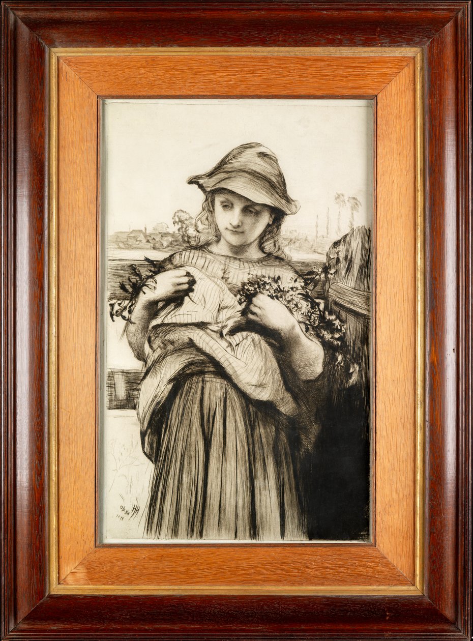Çiçekli Bir Kız (kuru nokta ile aşındırma) by Hubert von Herkomer