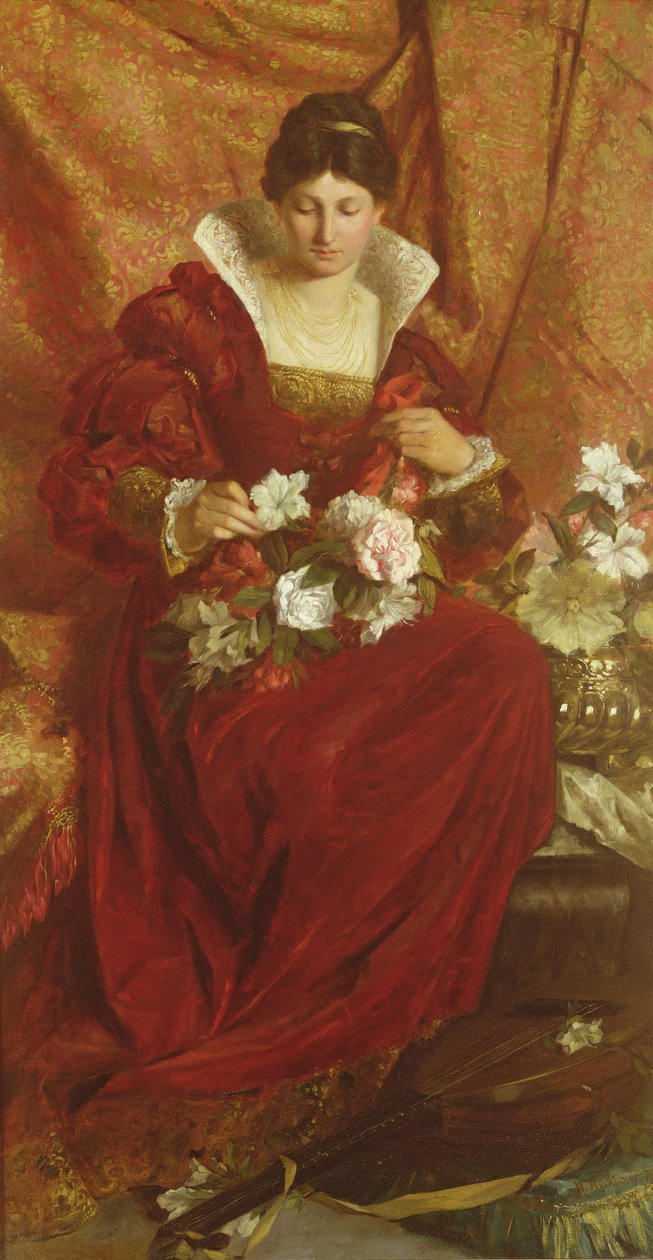 Bir bayan çiçek düzenliyor by Hubert von Herkomer