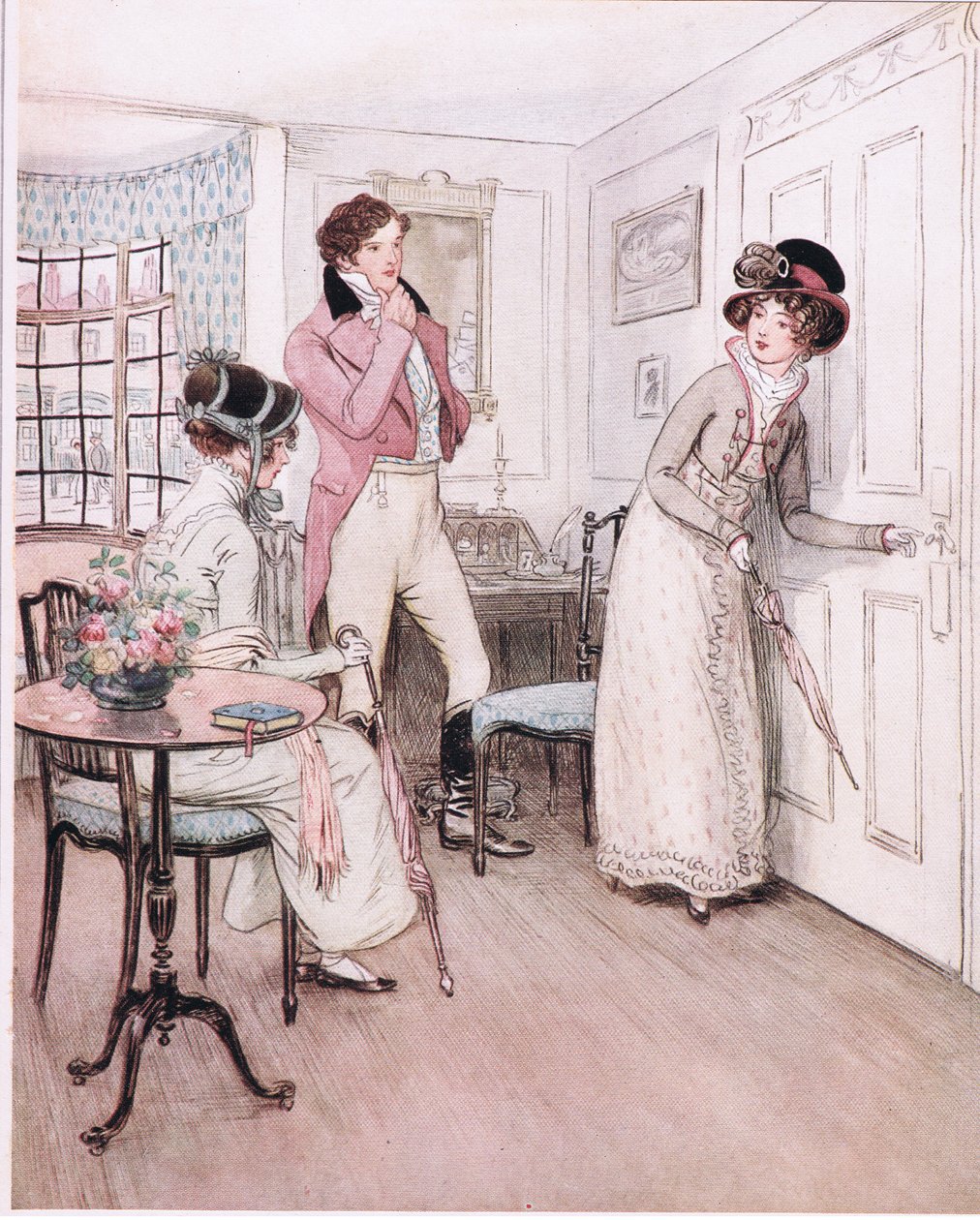 Bu sempatiden cesaret alan Bayan Henrietta ve Bayan Fanny, ilginç yatak odasının kapısına yaklaştılar. by Hugh Thomson