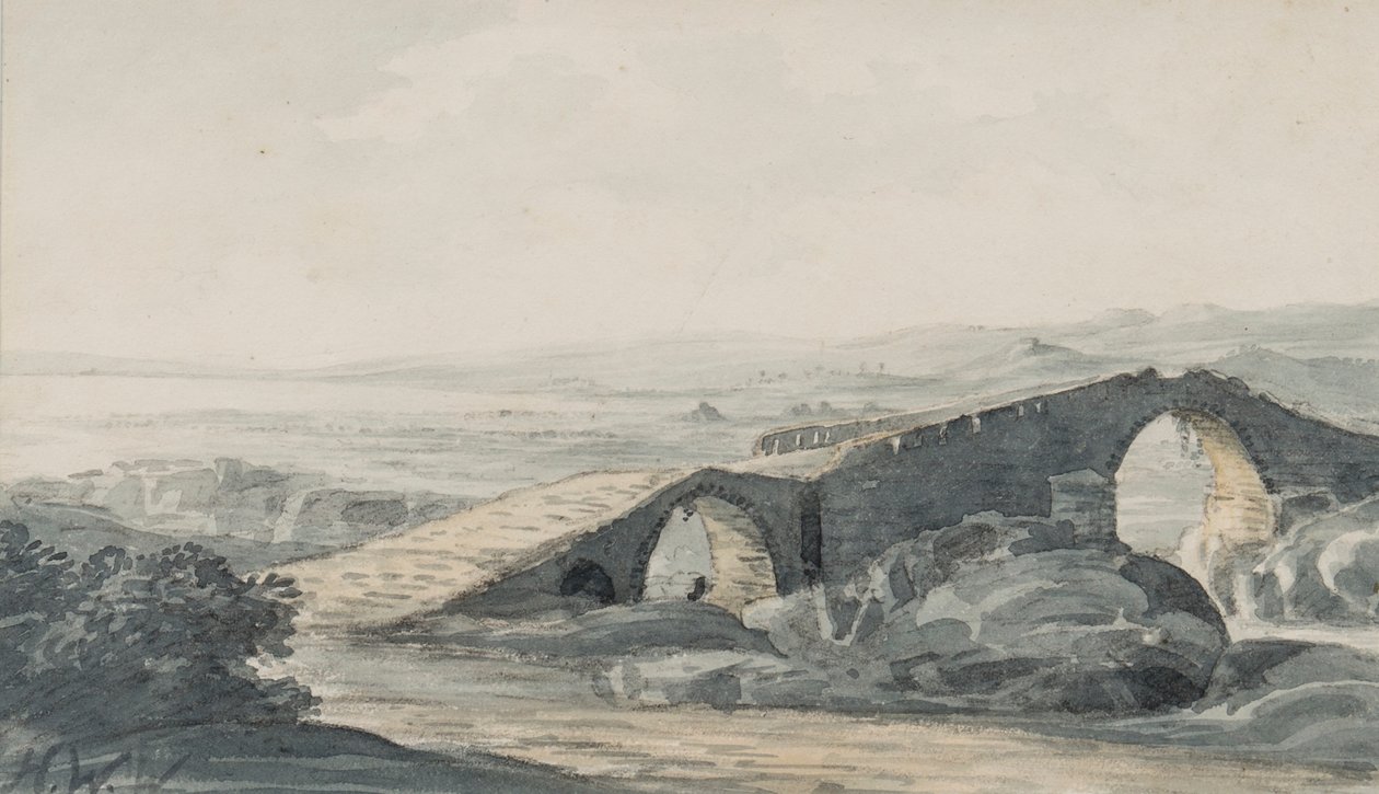 Denize bakan Devils Bridge, Anda Nehri, c.1818 (kağıt üzerinde wc) by Hugh William Williams