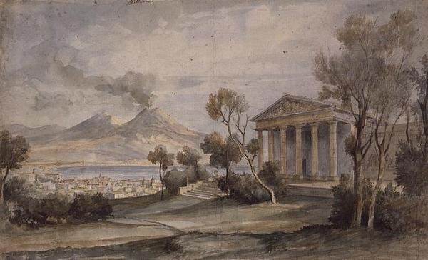 PD.255-1985 Villa Saliceti, aşağıda Napoli ve uzakta Vezüv Dağı by Hugh William Williams