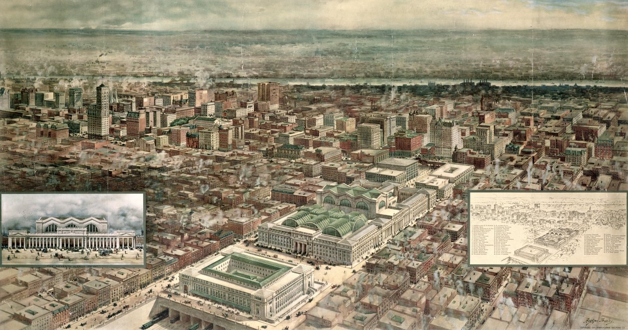 Pennsylvania İstasyonu, 7th Avenue ve 32nd Street, New York, Ketterlinus tarafından oyulmuş, 1910 by Hughson Frederick Hawley