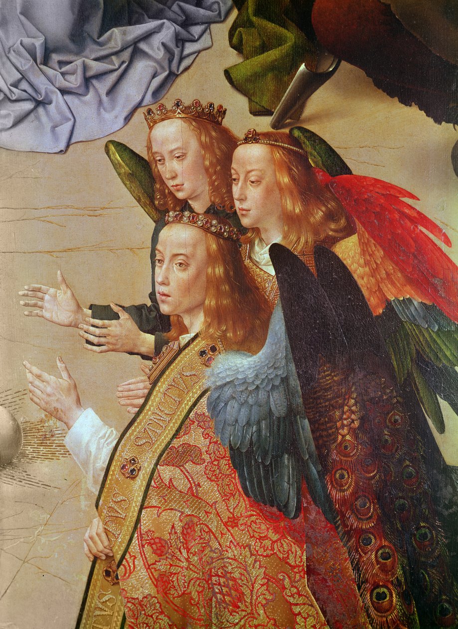 Portinari Altarpiece, central panel (detail of the angels to the right hand side), c.1479  by Hugo van der Goes