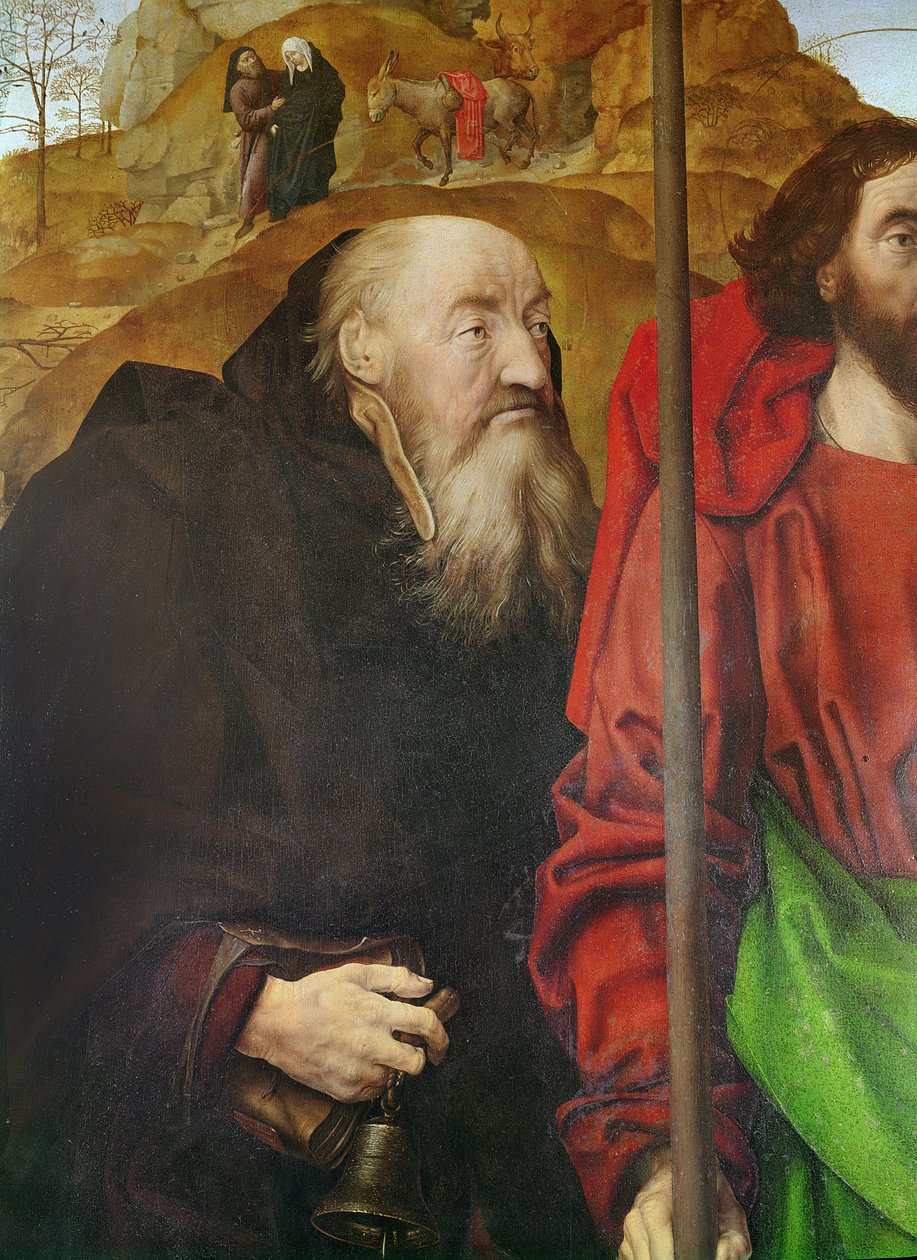 Portinari Altarpiece, Saint Anthony başının sol panel detayı, panel üzerinde c.1479 yağlı boya by Hugo van der Goes