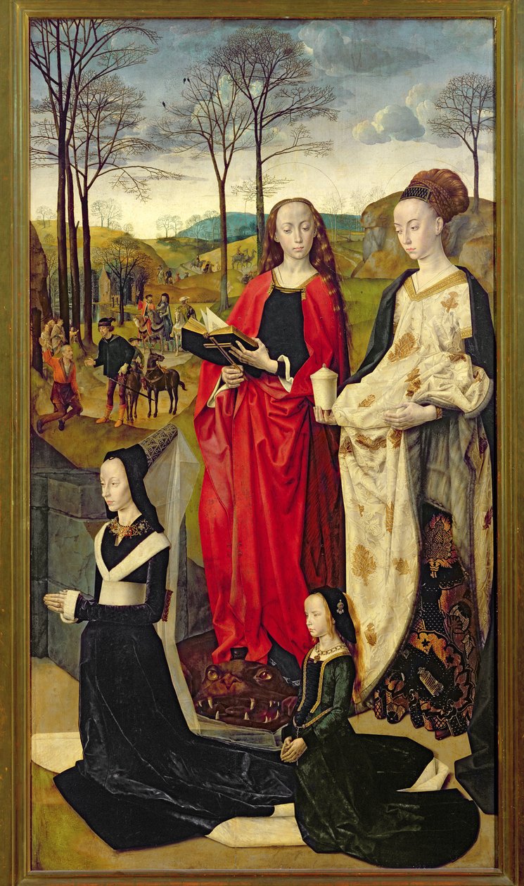 Portinari Altarpiece, St. Mary Magdalen ve St. Margaret ile Maria Baroncelli ve Kızı Margherita Portinari, Sağ Kanat, c.1479 by Hugo van der Goes