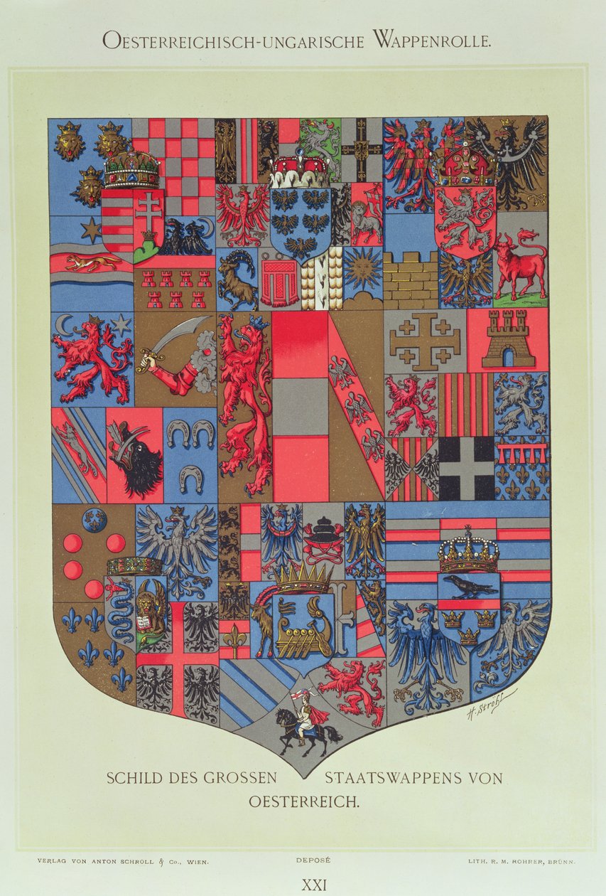 01315 Avusturya-Macaristan İmparatorluğu arması, R. M. Rohrer tarafından oyulmuş İmparatorluk Avusturya Mahkemesinin armalarını gösteren (renkli taş) by Hugo Gerard Strohl