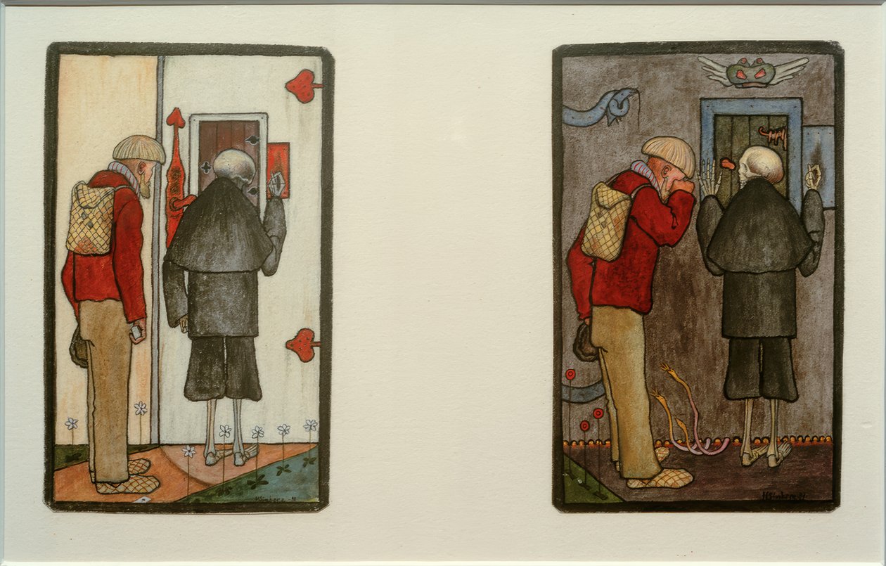 Cennet ve cehennemin kapılarında çiftçi ve ölüm by Hugo Simberg