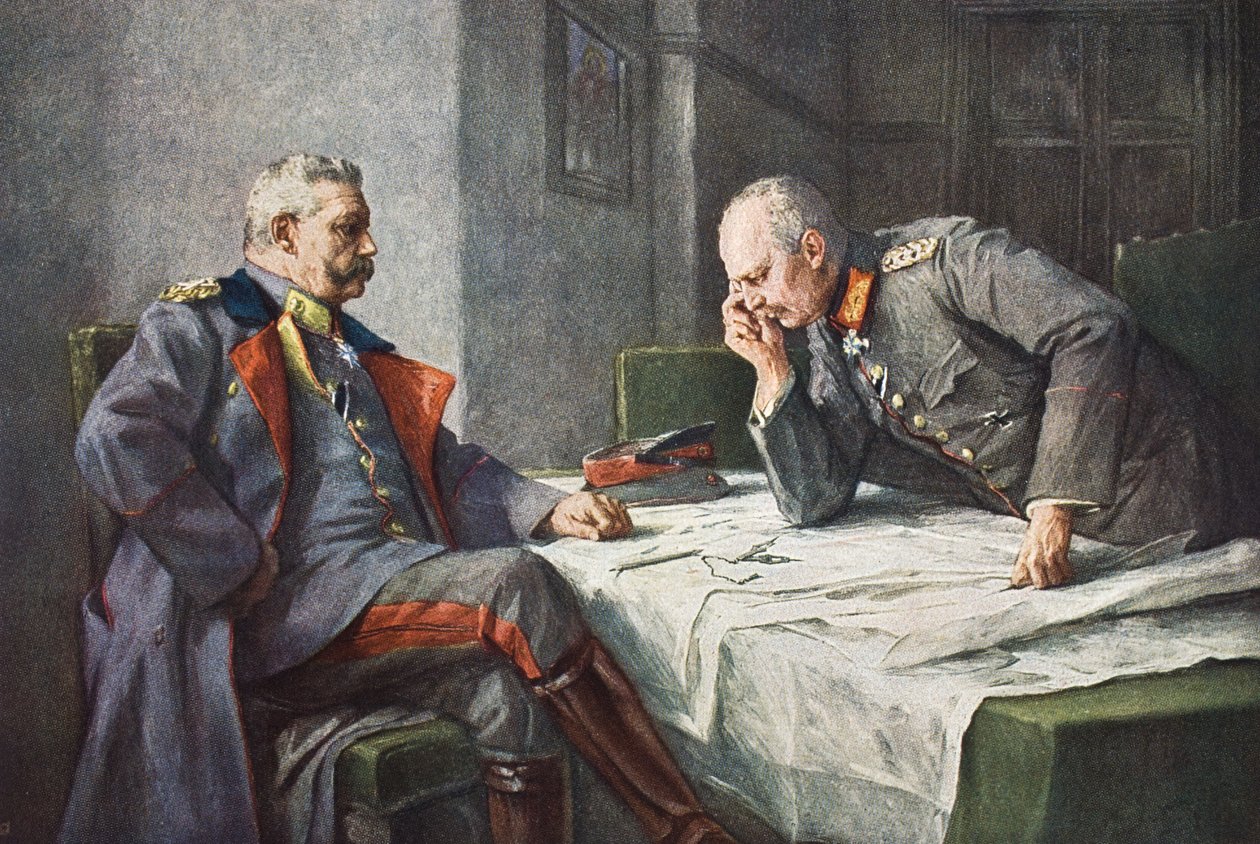 General von Hindenburg ve Quartermaster General Erich von Ludendorff harita masasında by Hugo Vogel