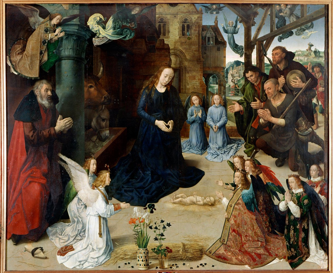 Çobanların Tapınması (Portinari Triptik Merkezi Paneli””. Resim Hugo van der Goes (1440-1482). 1475 yaklaşık H/B. 253x304 cm. galleria degli Uffizi (Ofisler), Floransa - Çobanların Hayranlığı (Portinari Triptyc
