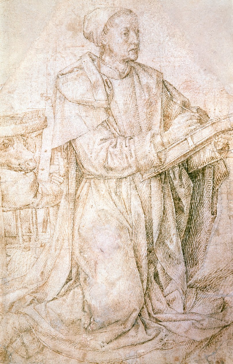 St Luke için Çalışma, Hugo van der Goes (1440-1482), çizim by Hugo van der Goes