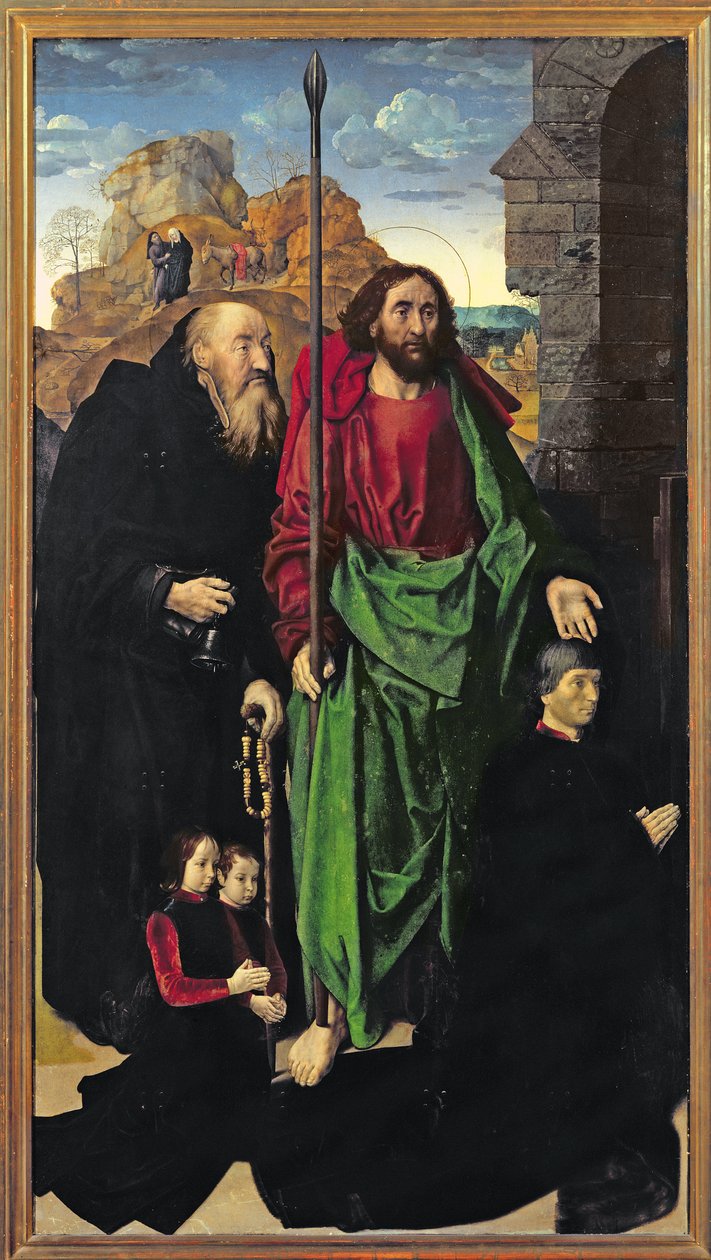 Portinari Altarpiece, St. Thomas ve St. Anthony the Hermit, Tommaso Portinari ve iki oğlu Antonio ve Pigello, Sol Kanat, c.1479 by Hugo van der Goes