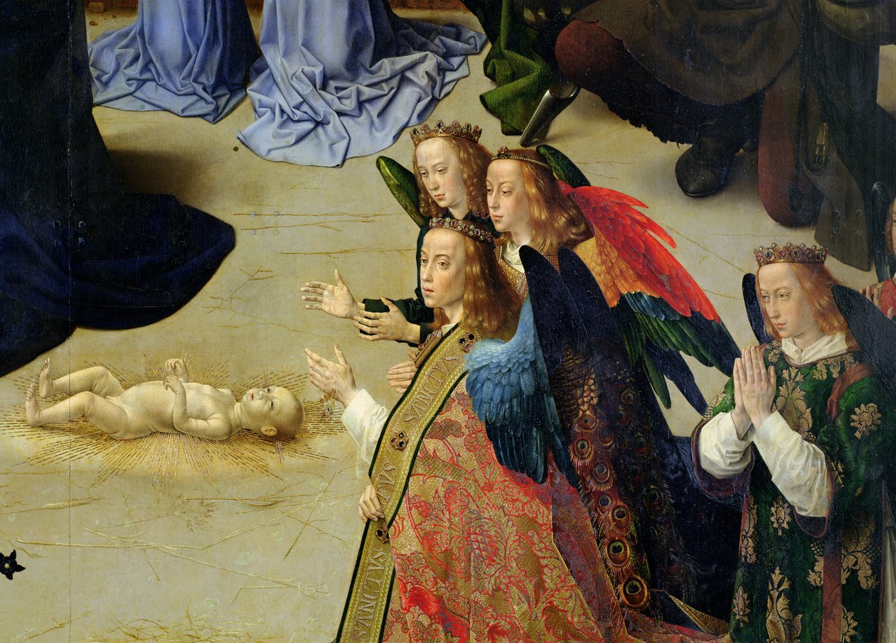 Portinari Altarpiece, dört melek ve bebek detayı, c.1475 pano detayı 9619 by Hugo van der Goes