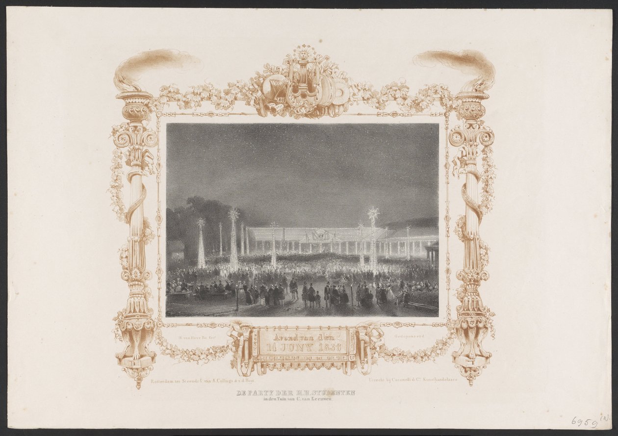 Öğrenciler için akşam partisi, 1836 H.H. Partisi Öğrenciler Bahçede, C. van Leeuwen / 14 Haziran 1836 Akşamı (nesne üzerindeki başlık) Utrechtsche Hogeschool